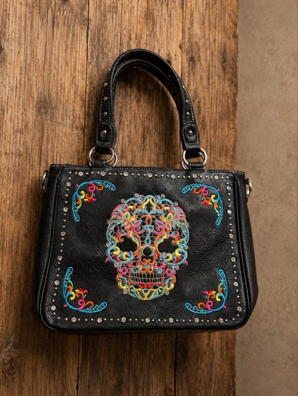 Montana West NEW Embroidered Sugar Skull Concealed Carry Tote/Crossbody